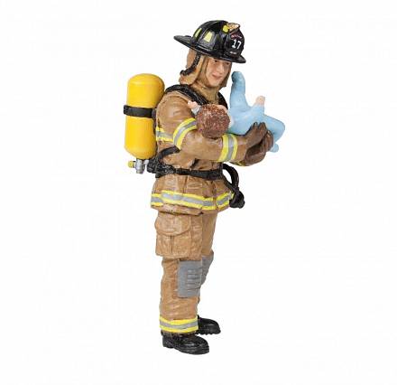 Игровая фигурка - Желтый американский пожарный с ребенком 